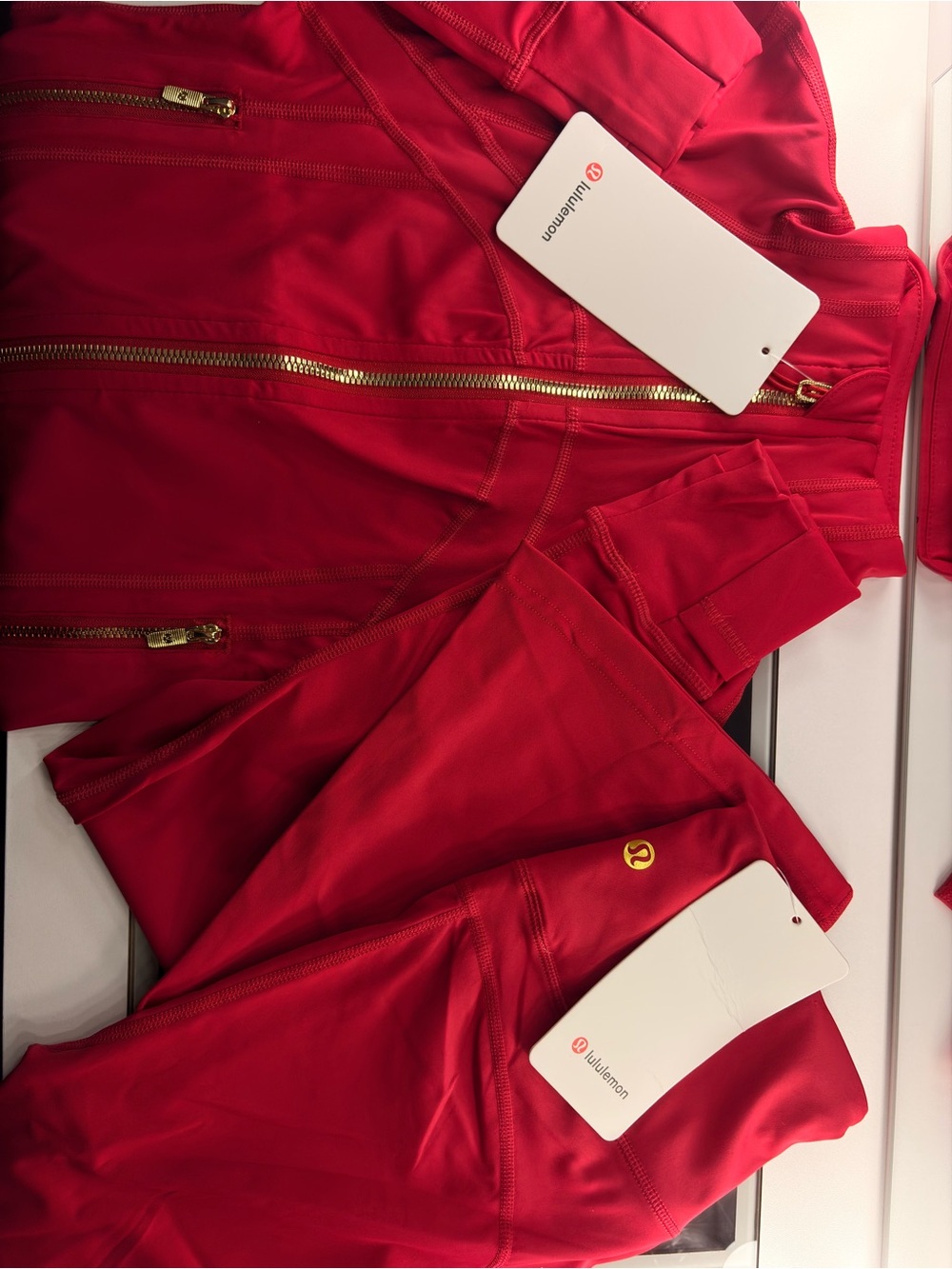 lululemon athletica Red Track Jacket and Joggers Set with Gold Hardware